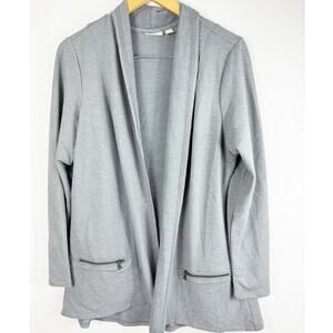 Logo Lounge Womens Zipper Pocket Gray Open Cardigan Medium
